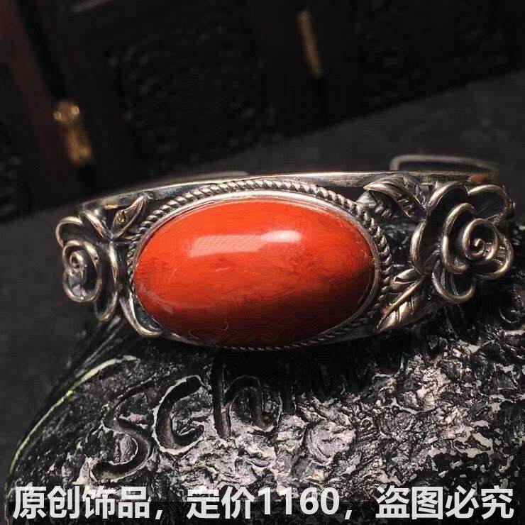 送朋友礼物手镯手环精品天然银镶镶嵌瓦西料规格 雕工颜色