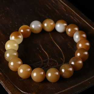 送朋友礼物手串手链天然新疆和田玉且末糖 圆珠红糖糖色老料玉质