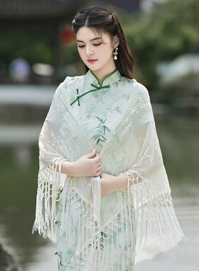 旗袍披肩外搭开衫外套薄款夏季配裙子春秋防晒罩衫新中式国风复古