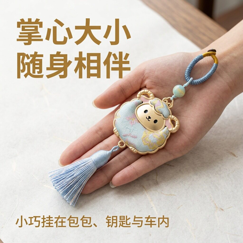 普陀山宋锦胖羊汉服包挂件