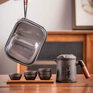 bộ bình trà có túi đựng đi du lịch Bộ trà du lịch Zisha, một ấm và sáu cốc, túi xách tay ngoài trời, hiện vật pha trà, ấm trà chống bỏng cắm trại trên ô tô bộ ấm pha trà du lịch