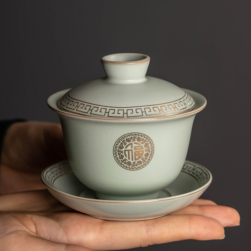 汝窑大号盖碗家用高档茶碗开片茶杯单个茶具三才陶瓷泡茶喝茶会客