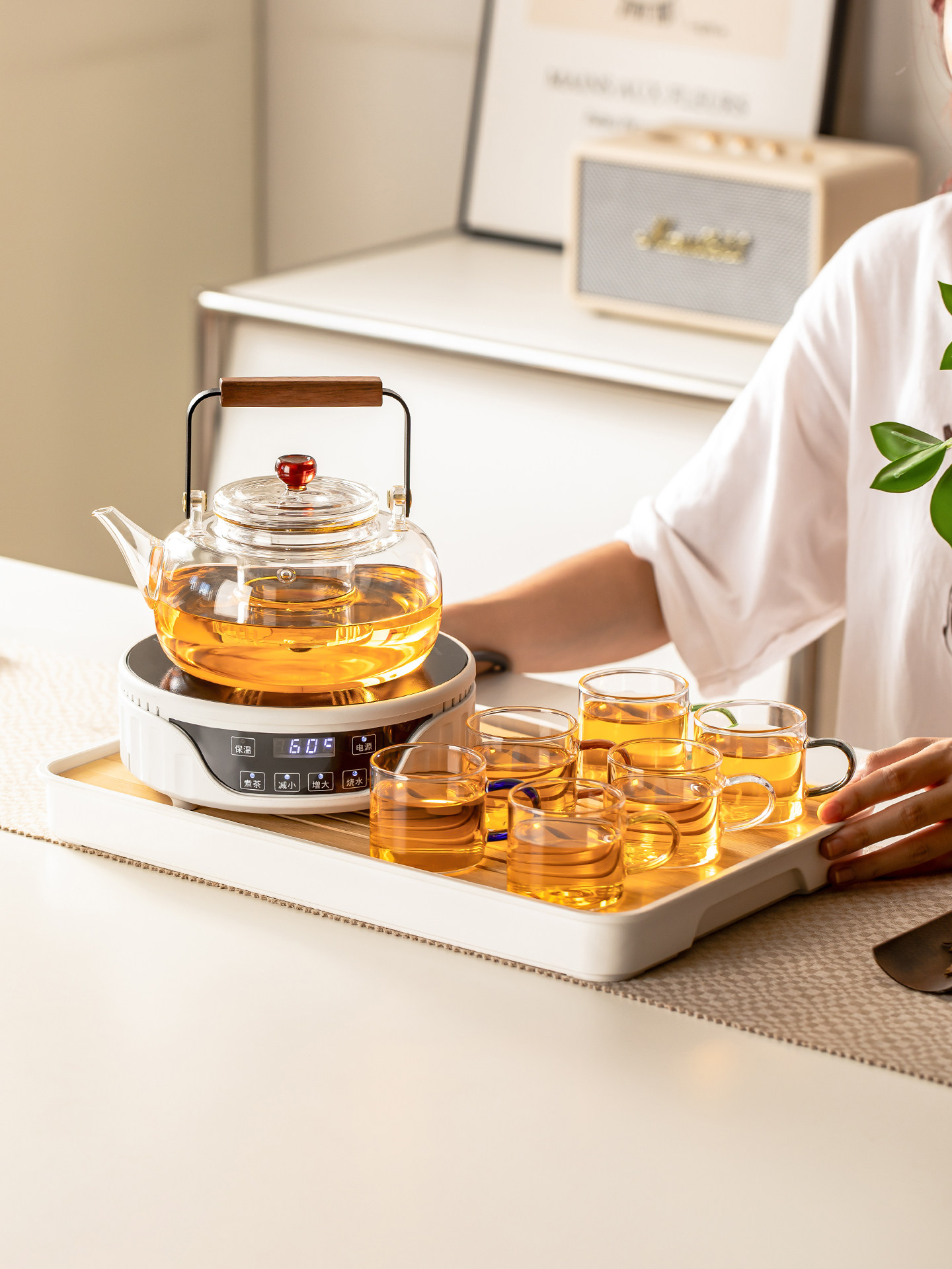 瓷牌茗玻璃煮茶壶电陶炉茶盘围炉煮茶套装办公花茶壶养生壶喝茶器