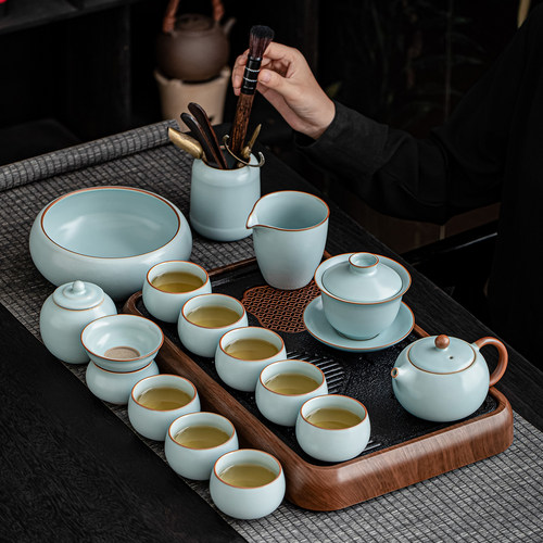 瓷牌茗天青汝窑功夫茶具套装