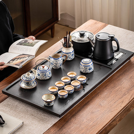 仿乌金石英石茶盘中式家用整套茶具套装全自动一体烧水壶茶海茶台