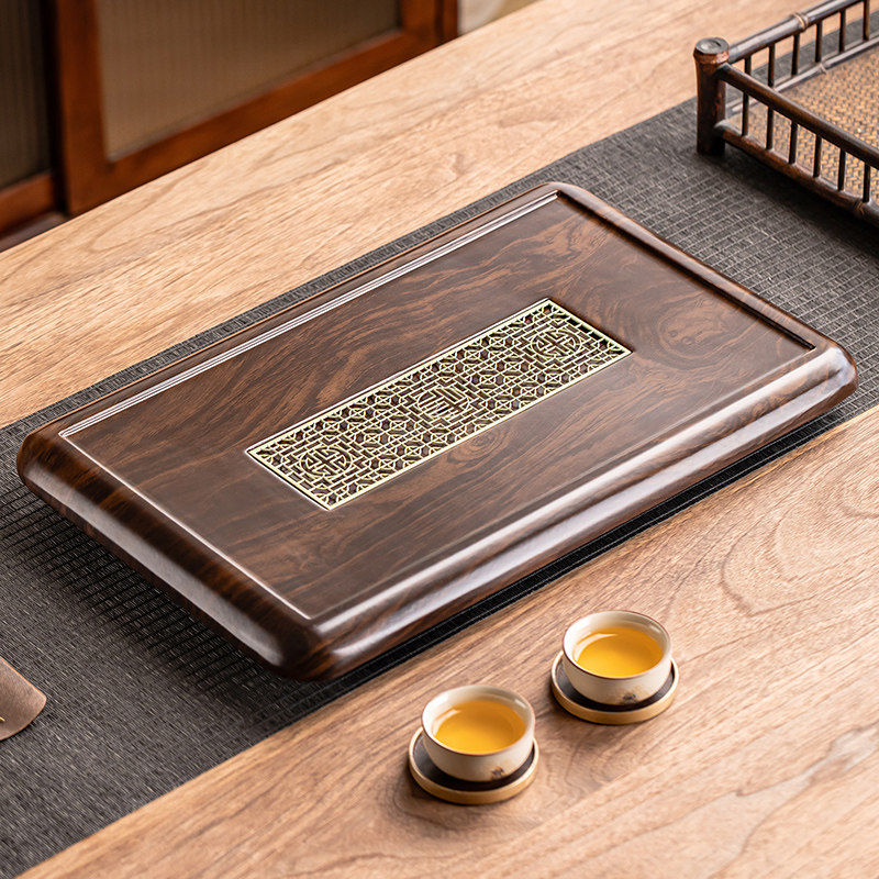 瓷牌茗胡桃木色大长方实木茶盘家用办公室茶托 托排接水盘功夫茶