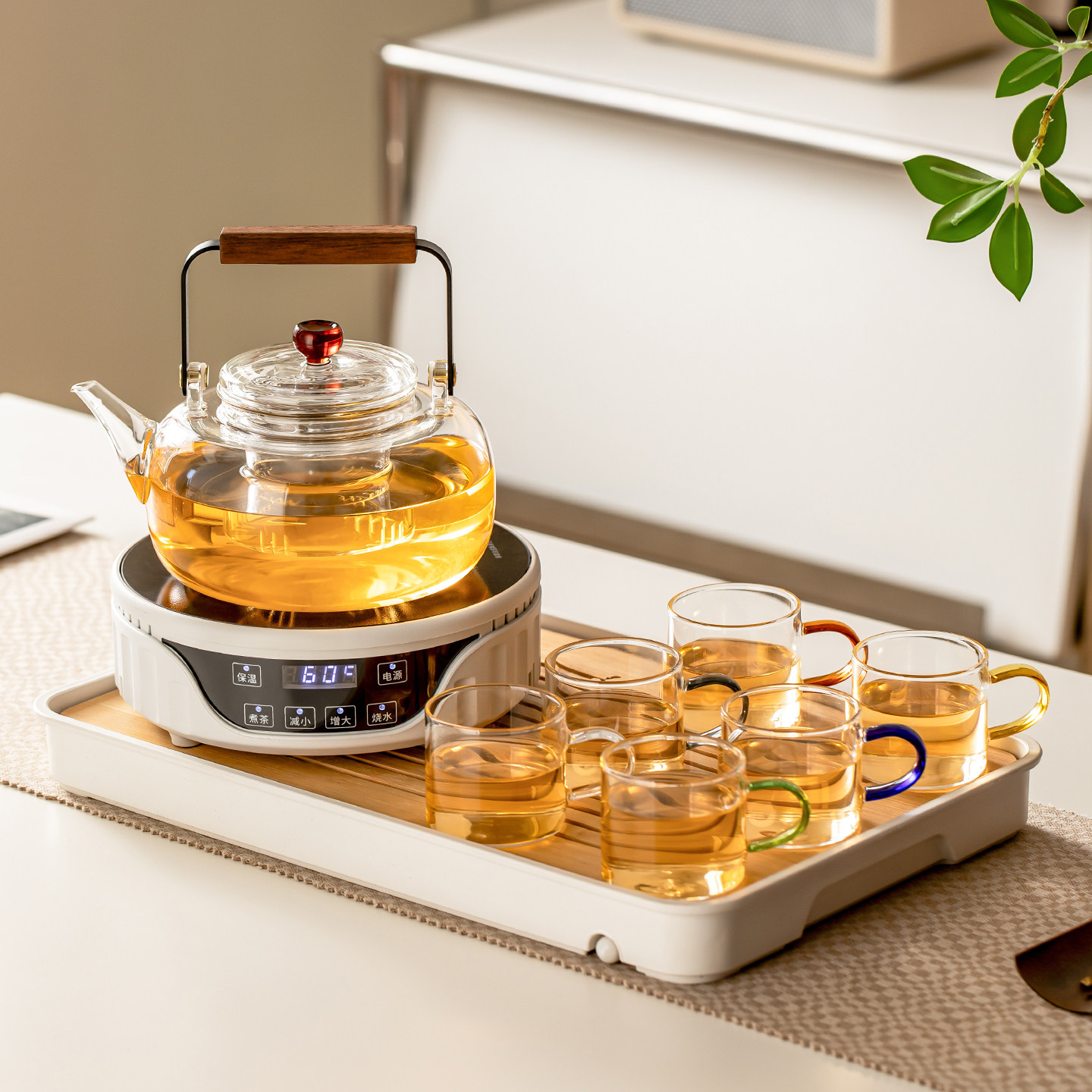 瓷牌茗玻璃煮茶壶电陶炉茶盘围炉煮茶套装办公花茶壶养生壶喝茶器