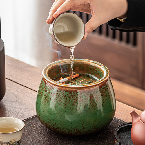 瓷牌茗陶瓷窑变茶渣烟灰缸干湿分离分体式水盂茶桌废水缸茶道配件
