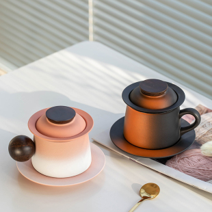 茶水分离杯子教师办公侘寂马克杯礼盒装 高端陶瓷个人杯轻音少女杯