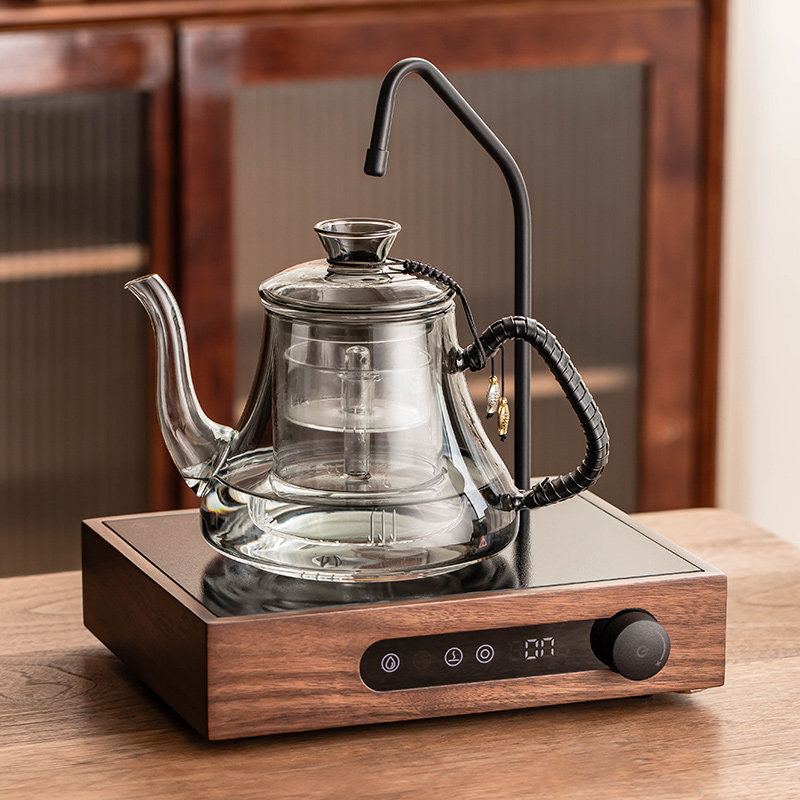 自动上水胡桃木电陶炉煮茶器玻璃茶壶抽水烧水壶电热炉泡茶专用炉