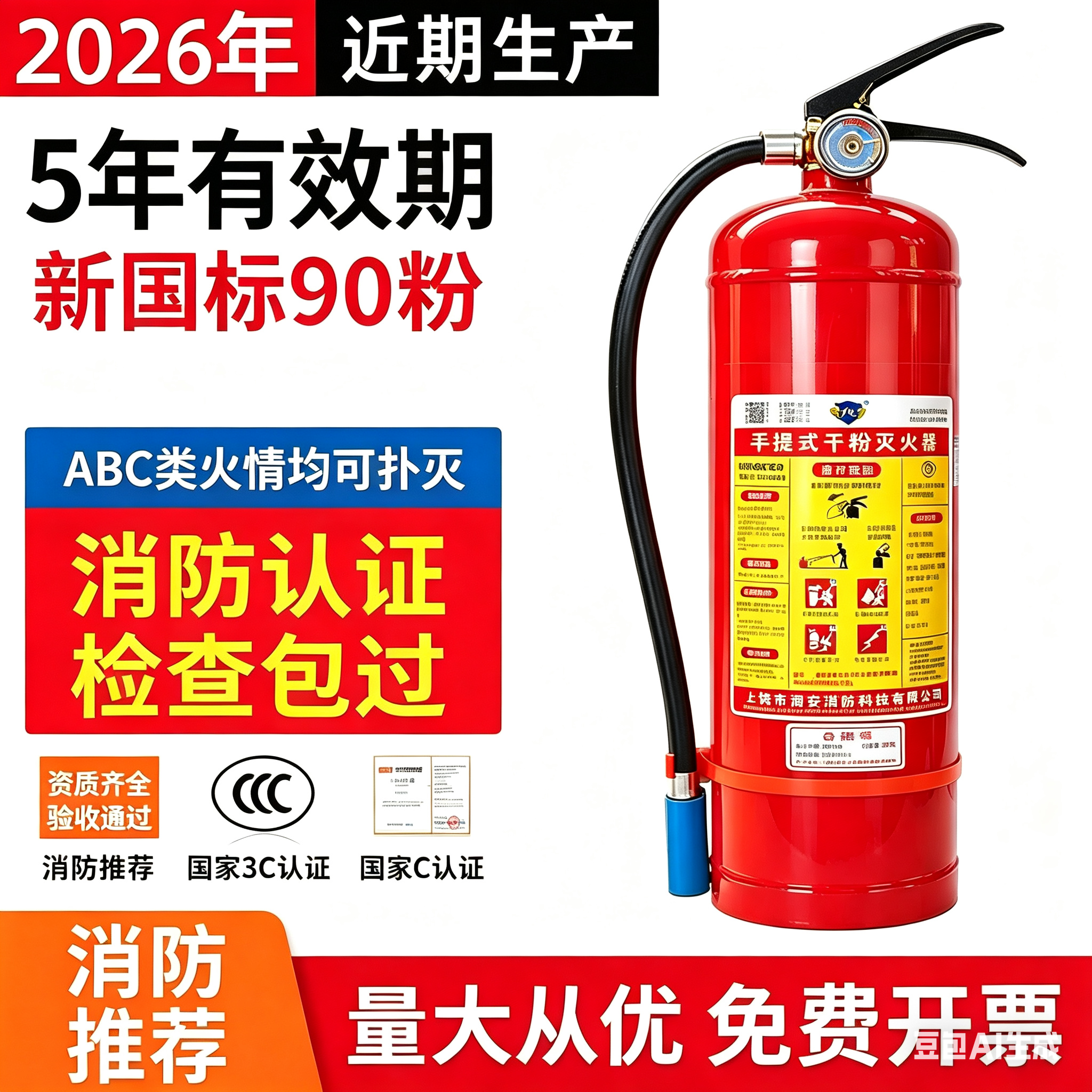 新国标4公斤干粉灭火器商用家用4kg消防器材套装1kg2kg3kg5kg8kg