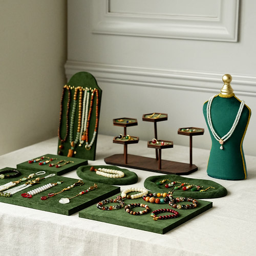 复古绿色耳环戒指收纳盘陈列道具