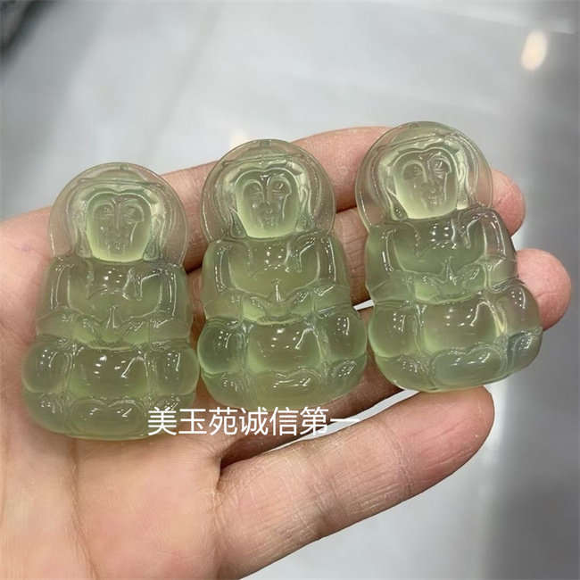 天然冰透辽宁岫玉平安观音吊坠冰种玉石挂件装饰品挂件项链大气精