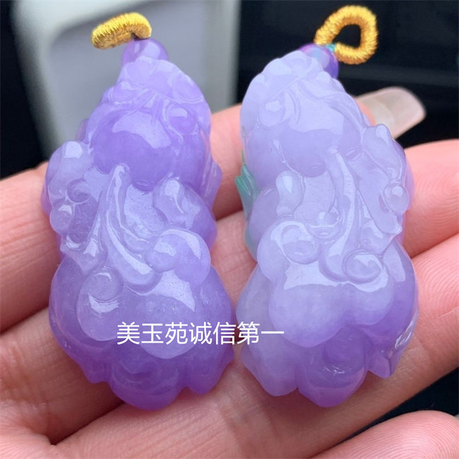 缅甸处理翡翠紫罗兰玉石精雕貔貅吊坠紫色玉石挂件男女款颈饰一个