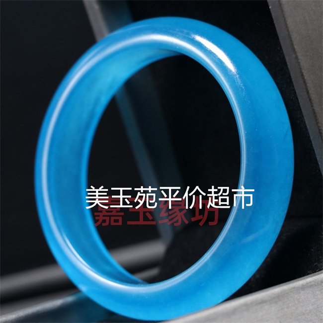 冰透蓝玉扁条手镯天河石蓝色玉石手镯高油高冰荧光正装镯玉镯饰品
