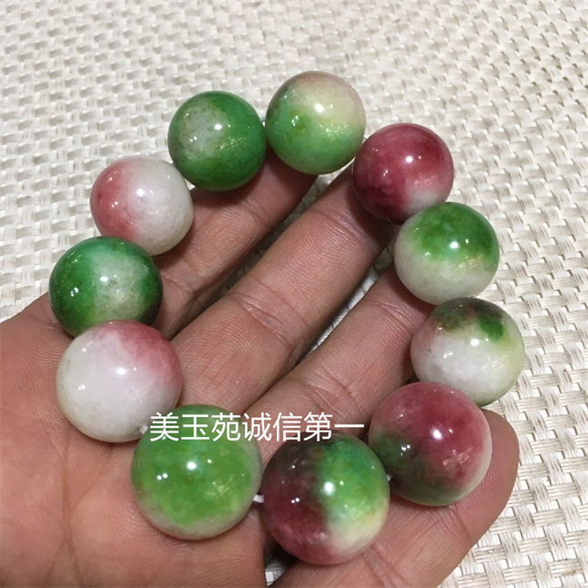俏色石英岩玉20毫米大颗粒圆珠男款手串多彩玉石手链高级多宝手饰