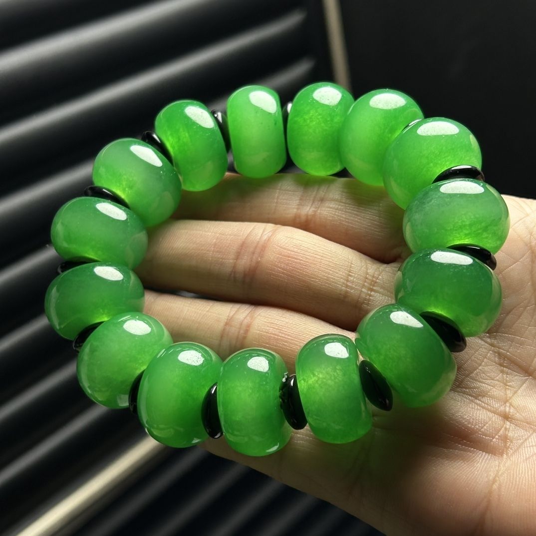 缅甸翡翠色算盘珠手链男女同款精品玉石翡翠路路通运珠手链玉饰品