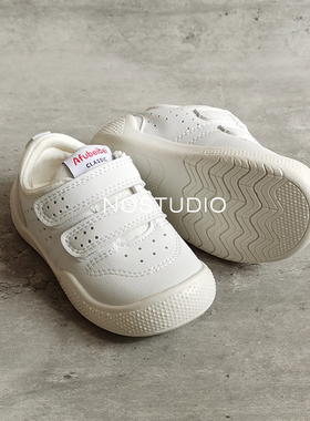 AFU阿福贝贝软底宽头幼小童魔术贴白色入园入学防滑运动板鞋