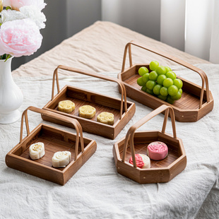 竹制果篮家用点心盒户外野餐小题篮茶点糕点干果盘桌面装饰