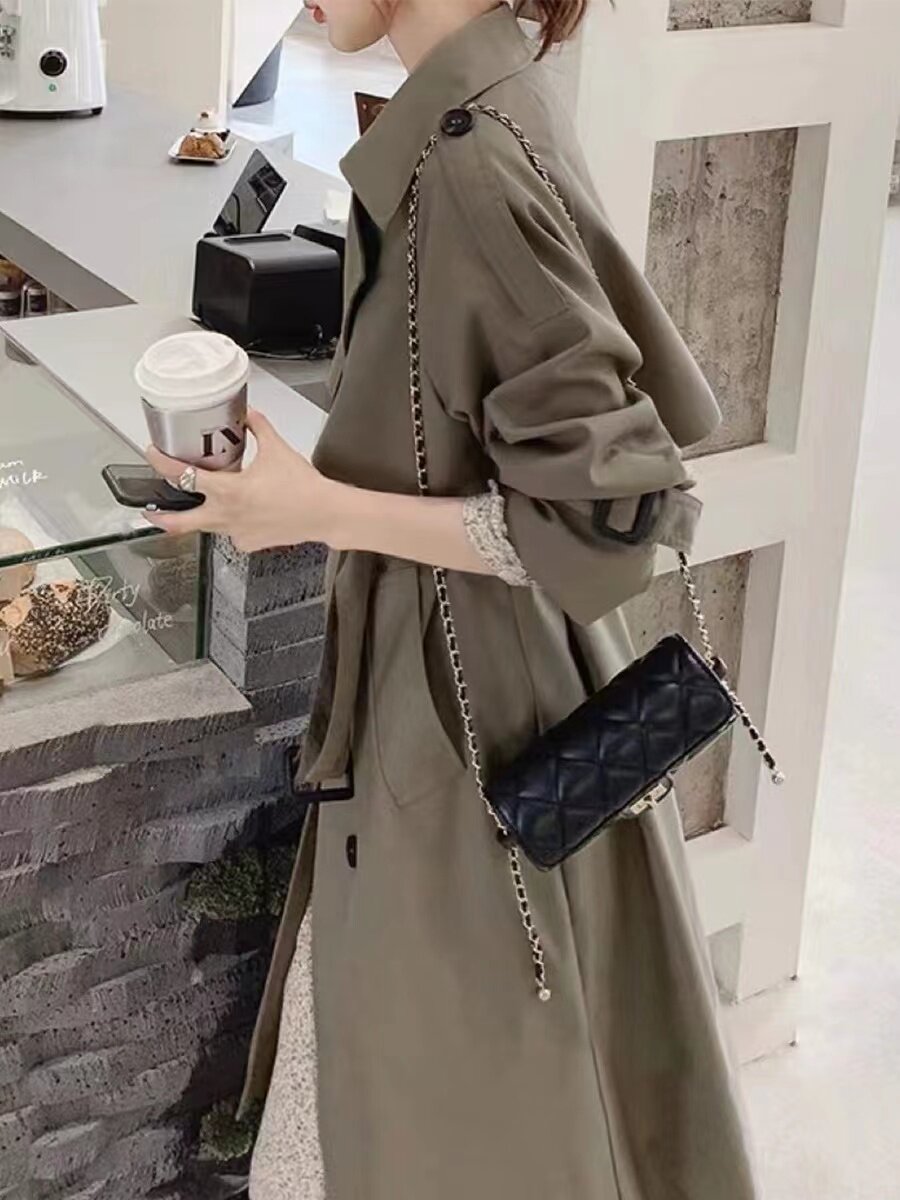 英伦复古风衣外套女2025春秋小个子中长款垂感大衣韩chic气质