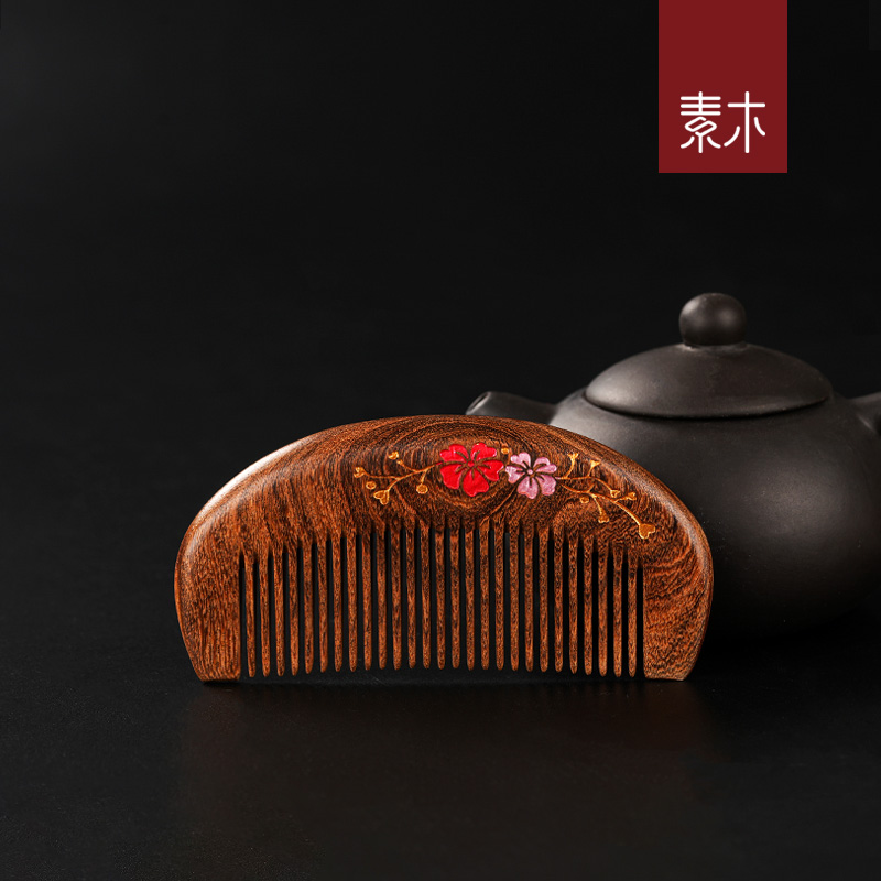 正品天然金丝檀木梳子