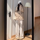 仙琦曼白色糯米裤 小个子春秋针织裤 2026年新款 高腰休闲加绒阔腿裤