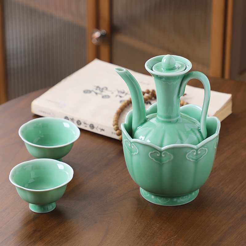 泥迹龙泉青瓷温酒壶陶瓷酒具执壶
