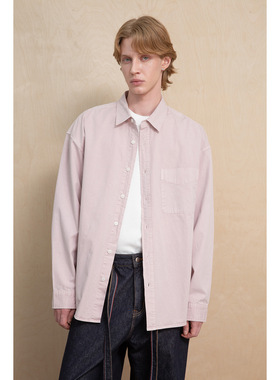 大泉哥东大门全棉水洗长袖衬衫纯色贴口袋简约宽松外衬衫男68009