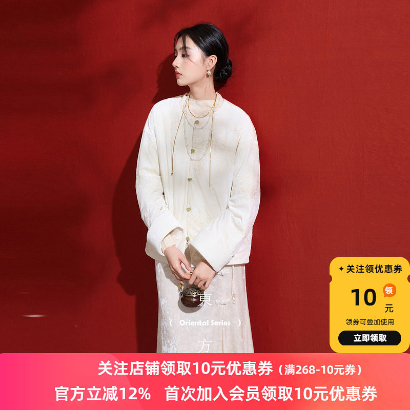 三彩【桂影浮光】2025冬季新款丝绒绣花羽绒服90白鸭绒保暖C