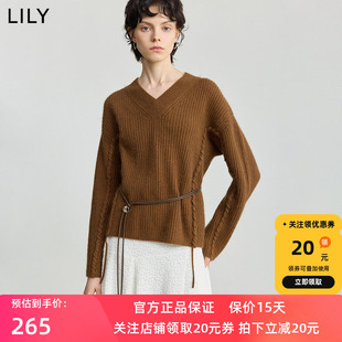 LILY2025冬新款羊毛兔毛混纺可露丽V领气质通勤加厚针织衫毛衣女