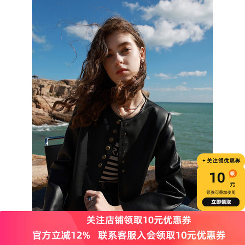 2025春季单排扣短款宽松皮衣夹克