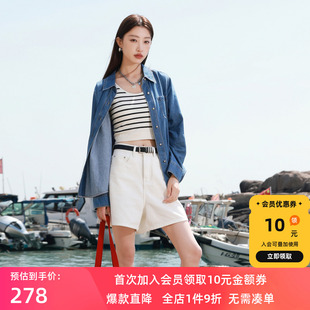 女装 新款 若潮大码 2025秋季 宽松休闲胖MM 混棉牛仔衬衫 翻领长袖