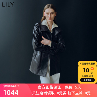 【商场同款】LILY2026秋新款女装松弛感复古廓形立领收腰深色外套