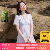 莱赛尔 新款 若潮大码 2026夏季 淡紫V领连衣裙收腰胖MM 女装