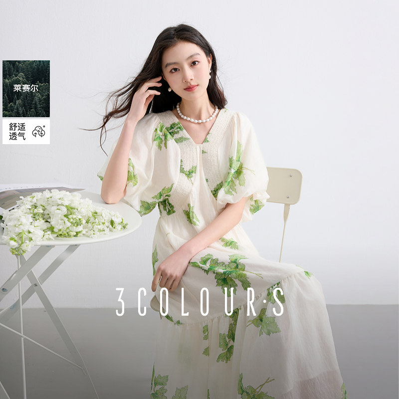 三彩2025夏季新款法式连衣裙