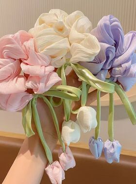 儿童郁金香花朵发圈发圈小女孩大肠马尾发饰女童后脑勺丸子头头饰