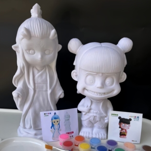哪吒存钱罐非石膏娃娃儿童涂色涂鸦白胚diy彩绘白模摆摊填色玩具