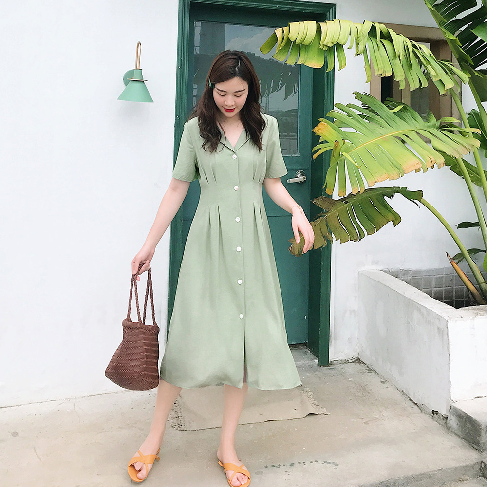 爱蔷薇女装智熏裙法式桔梗裙高腰气质显瘦夏适合胯大的连衣裙a字