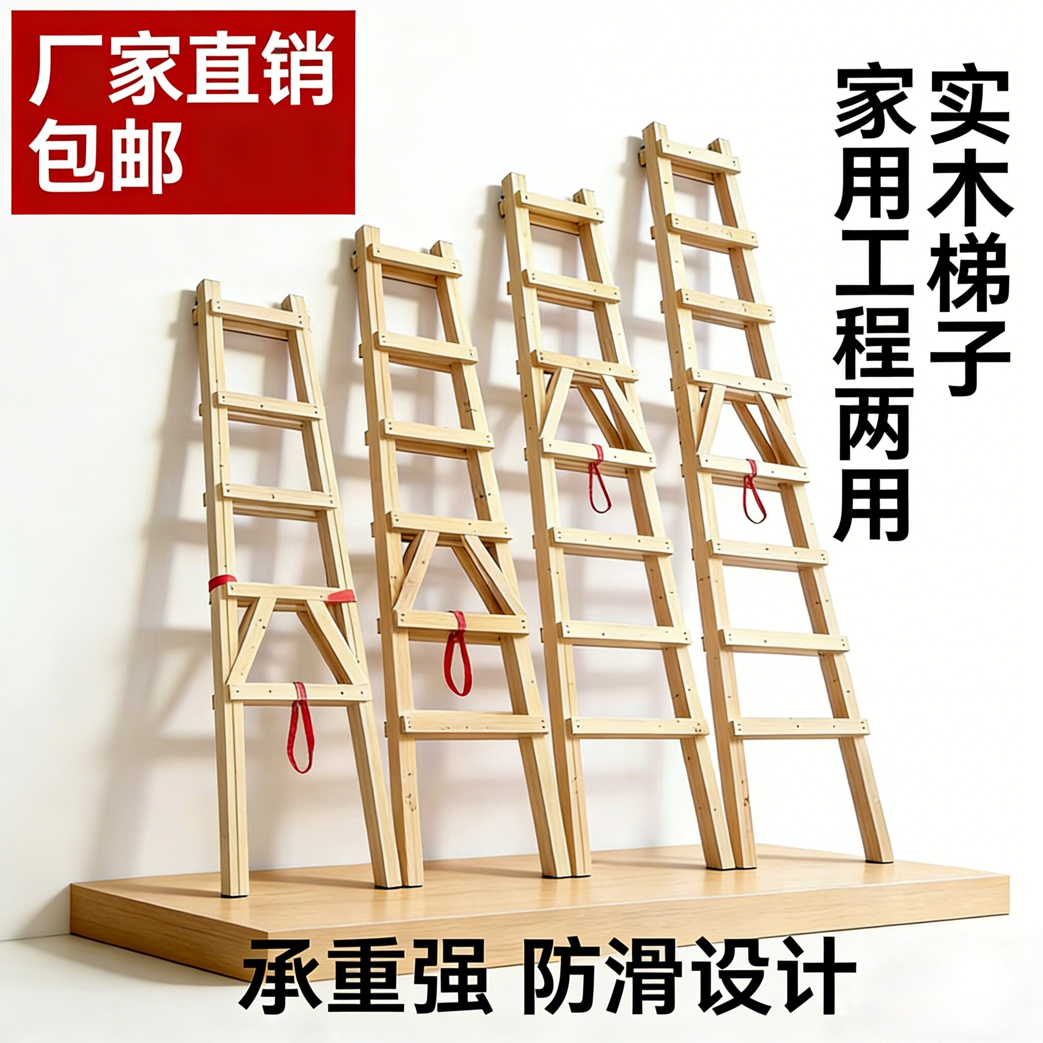 实木人字梯防滑承重150kg家用