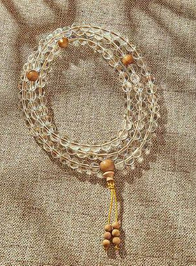 天然白水晶108颗多圈手链搭配印度老山檀手链手串女款百搭小清新