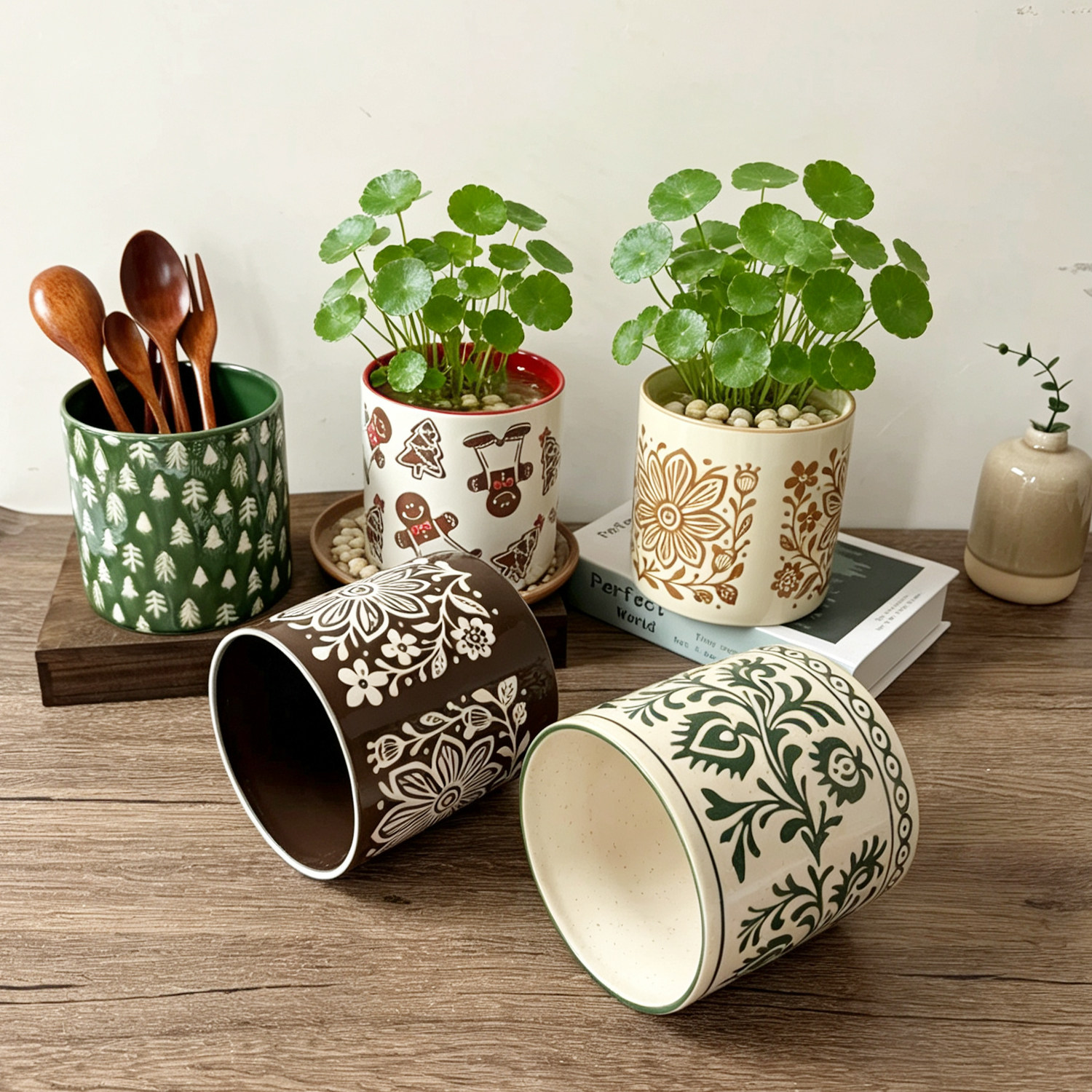 复古浮雕陶瓷多功能收纳罐
