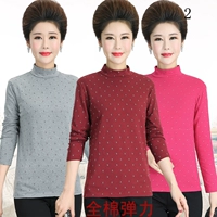 Áo thun nữ tay dài cho nữ trung niên Áo mẹ bằng vải cotton nửa cao cổ áo mùa xuân và quần áo mùa thu co giãn áo cotton đáy - Phụ nữ cao cấp đầm nữ trung niên