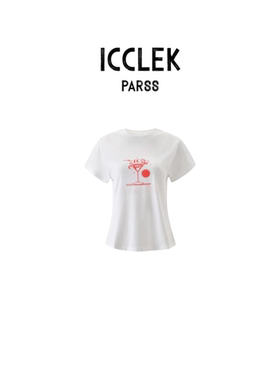 休闲风印花短袖T恤女白色圆领百搭减龄上衣-9520