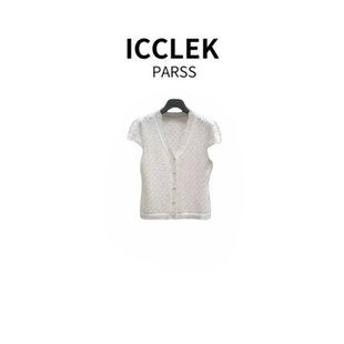 PARSS 气质名媛 2025新款 短袖 5712 早秋夏V领针织开衫 ICCLEK