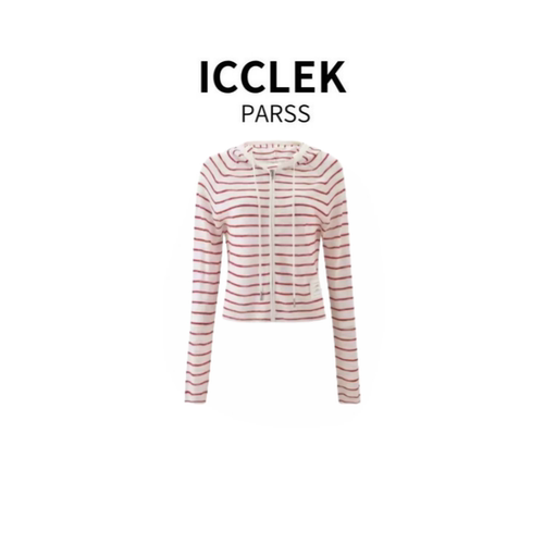ICCLEK PARSS 2025新款早秋夏时尚百搭连帽条纹针织开衫-5785