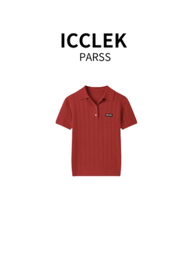 2025年夏季新款时尚百搭红色翻领短袖针织衫女上衣T恤气质 -1292