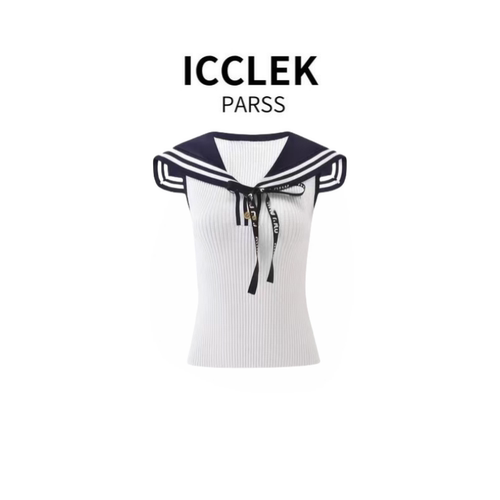 ICCLEK PARSS 2025夏季新款时尚海军领针织衫短袖上衣-5670