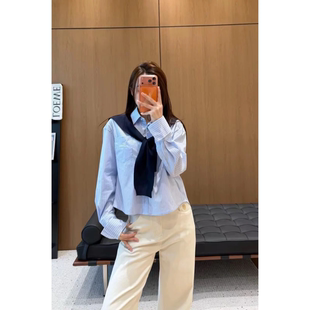 披肩两件套女通勤百搭 学院风条纹POLO领衬衫 2197 新款 2026春季