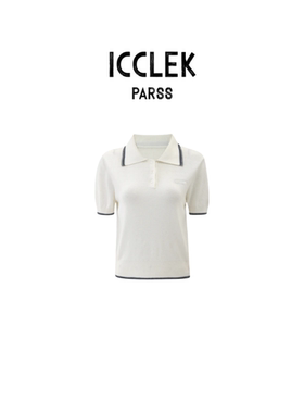 撞色边POLO领短袖针织衫女时尚百搭显瘦上衣-1203