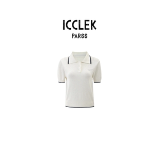 百搭显瘦上衣 女时尚 1203 针织衫 撞色边POLO领短袖